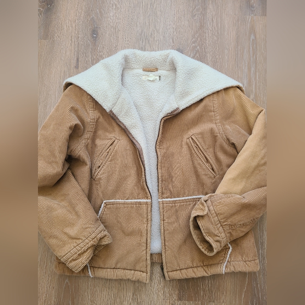 VINTAGE J. Crew Corduroy Jacket Sherpa Fleece Lined With Hood 90s Women Large - Picture 6 of 9